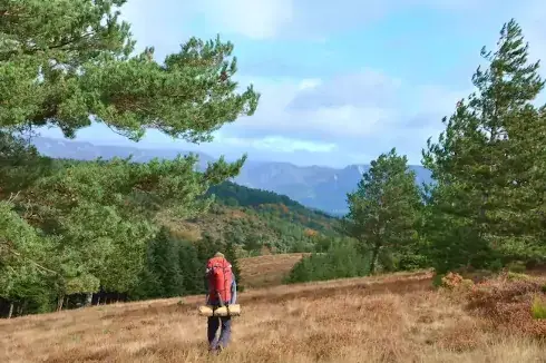 Randonneur en balade sur le chemin du Carroux