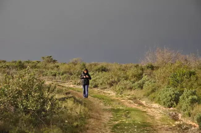 Randonneuse dans la garrigue à Cesseras